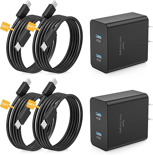 Super Fast Charger Type C，2Pack Dual Port USB C Charger for Samsung Charger