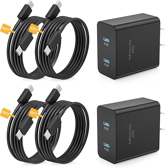 Super Fast Charger Type C，2Pack Dual Port USB C Charger for Samsung Charger