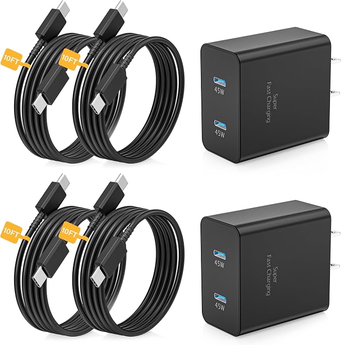 Super Fast Charger Type C，2Pack Dual Port USB C Charger for Samsung Charger