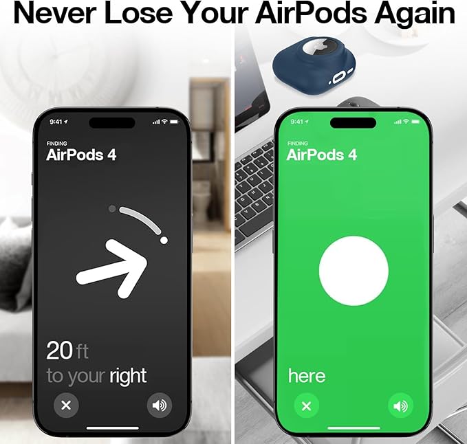 2 in 1 Silicone Case Compatible with AirPod 4 and AirTag 2/1, Shockproof Protective Skin Cover for AirPods 4th Generation with Cleaner Kit & Carabiner (Dark Blue)
