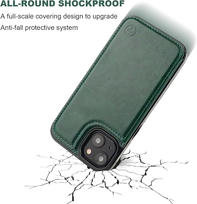 ONETOP Compatible with Magsafe for iPhone 13 Wallet Case with Card Holder, PU Leather Kickstand RFID Blocking Case, Double Magnetic Clasp and Durable Shockproof Cover 6.1 Inch (Green)