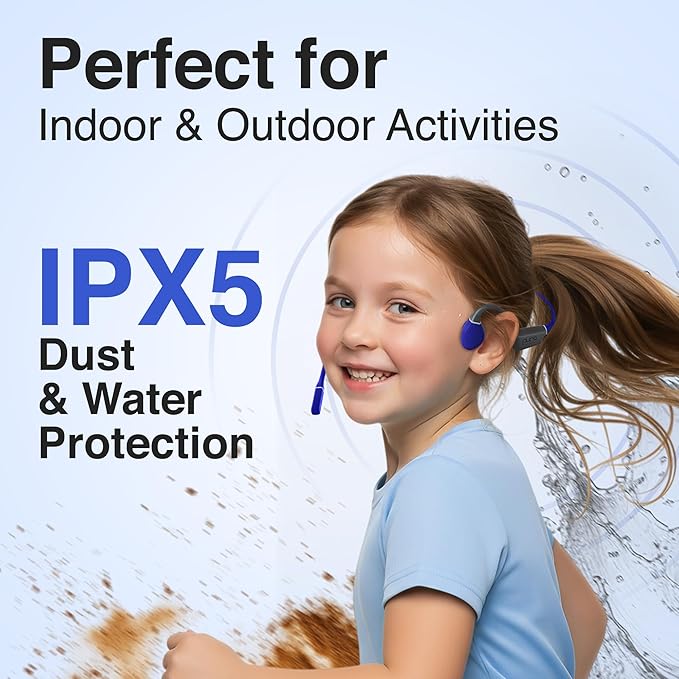 Puro Sound Labs PuroFlex Kids Bone Conduction Headphones – Bluetooth 5.3 Wireless, Volume Limited with Built-in Mic, Ideal for School, Running & Sports, IPX5 Waterproof Kids Open Ear Headphones, Blue