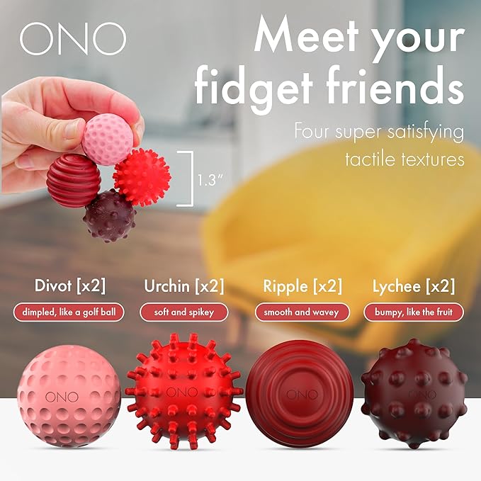 ONO Signets – Silicone Magnetic Balls with Textured Dimples, Bumps, and Waves | Fun to Play with Fidget Toy for Adults | Help Relieve Stress, Anxiety, Tension (Ruby, Set of 8)