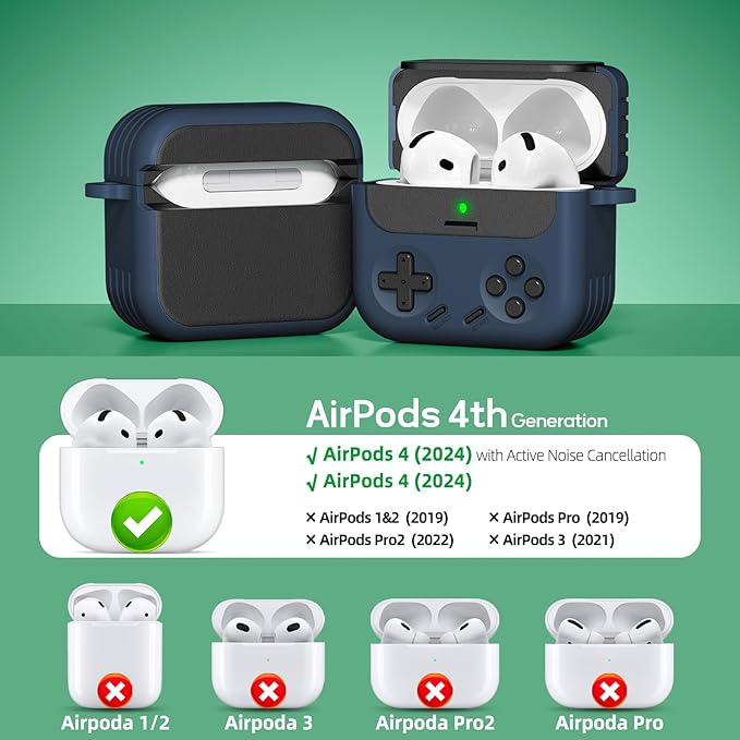 Inesore for Airpods 4 Case with Lock,Compatible with Airpods 4 with Active Noise Cancellation Cases,Classic Cool Funny Game Console Air pods4 Case Cover for Men Boy with Cleaner Kit(Navy Blue)