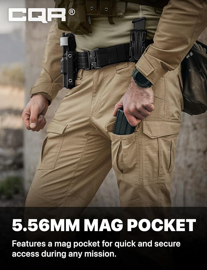 CQR Men's Flex Ripstop Tactical Pants, Water Resistant Stretch Cargo Pants, Lightweight EDC Hiking Work Pants