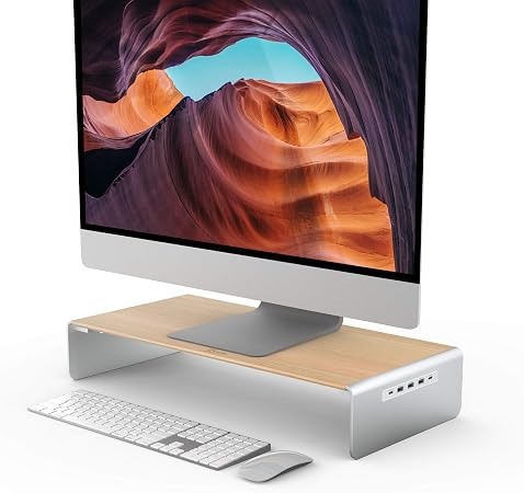 j5create Wooden Monitor Stand with USB Type C/HDMI Docking Station