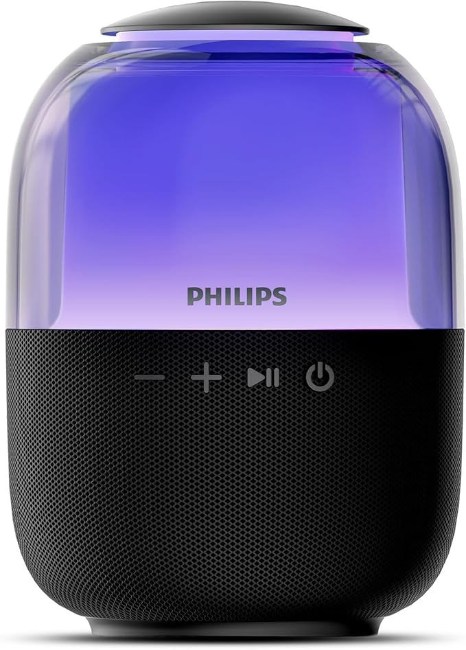 Philips S2108 Portable Bluetooth Speaker,Wireless Speakers with Punchy Bass,7 H Battery,TWS Pairing,Support Stereo Sound,Bluetooth 5.3 or TF Card,10W Output Power,Lighting Modes,Compact,Black