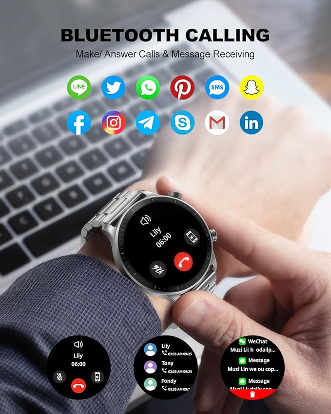 RIVERSONG Smart Watch for Men, 1.43" AMOLED Display with Bluetooth Calling, Heart Rate, Sleep, and SpO2 Monitor, 100+ Sports Modes, for iPhone/Android, Titanium Silver