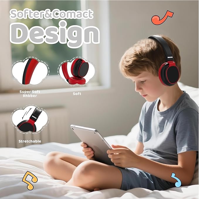 MIDOLA Kids Headphones Bluetooth 5.3 Wireless 60H Play Time Volume Limited 85/110dB Over Ear Foldable Protection Headset/Wired Aux Built-in Mic for Boy Girl Travel School Pad Tablet Black
