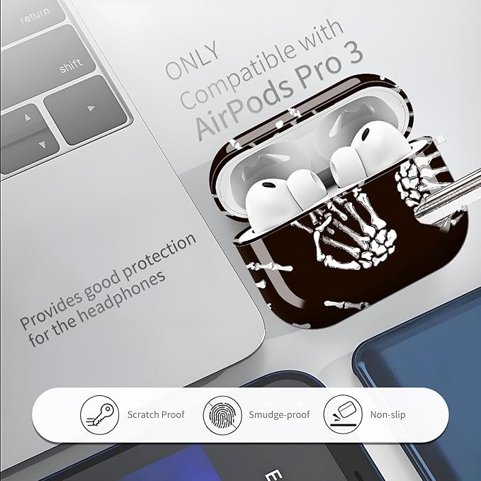 Compatible with AirPods Pro 3 (2025) Case, Airpod Pro 3 Protective Cover with Cute Golden Keychain for Girls & Women (Skeleton Human Hand)