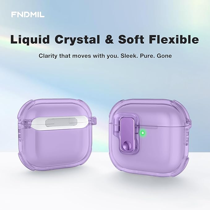 Clear Case for AirPods 4 Case Cover with [Lock Safety &Pop Up][Military Shockproof] Anti-Yellow Transparent Soft TPU Wireless Charging for AirPods 4th Generation Case with Keychain,Clear Purple