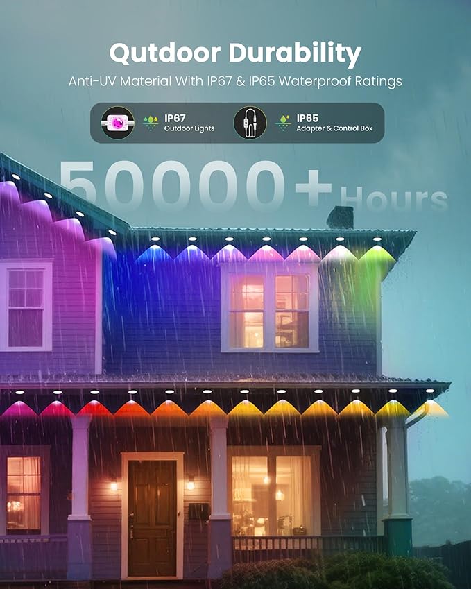 KISUFU 100FT Permanent Outdoor Lights for House, 24V RGB+IC Smart Outside Lights with 221 Modes, App & Remote Control, IP68 Waterproof, Year-Round Roof & Eaves Lighting for Christmas, Holidays (100FT)
