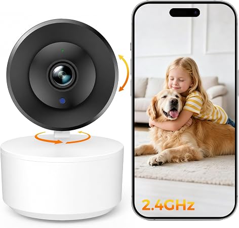 VSKY 3MP Rotatable WiFi Camera for Pet Baby Watching, Wall Mountable PT Camera 7x24h Recording DC5V Type-C Power Supply, White