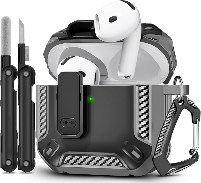 for AirPods 4 Case, Secure Lock Case Cover for Apple Airpods 4 with Active Noise Cancellation 2024, Drop Protection Case for Airpod 4 with Cleaner Kit and Keychain