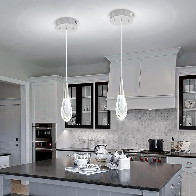 Pendant Light Kitchen Islan 1-Light Silver Small Chandelier Modern Crystal Pendant Light Fixture for Dining Room, Living Room,Bedroom, Foyer