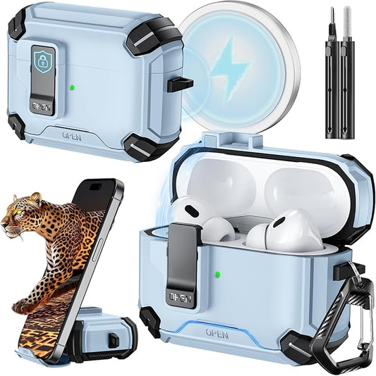 Inesore Compatible with AirPods Pro 2nd/1st Generation Case Cover with Phone Stand & Cleaning Kit,Compatible with Magsafe,Magnetic Automatic Lock for iPod Pro Charging Case(USB-C/Lightning Cable)