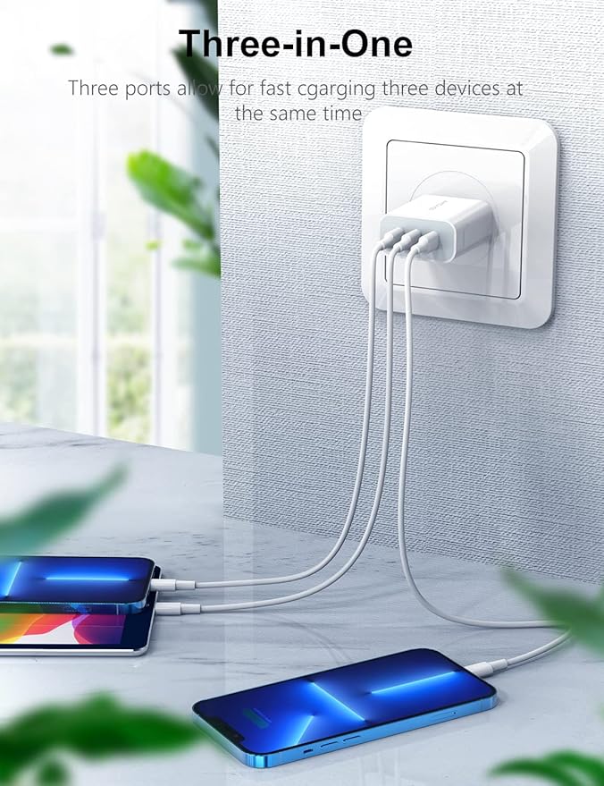 USB C Charger, Amoner 35W iPhone Charger, 3-Port Type C Wall Charger with PD 3.0 Power Delivery Adapter for iPhone 16/16 Pro/15/14/13/12/11/SE/XS, Galaxy, Pixel 4/3 and More