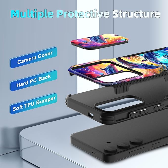 for Galaxy S25 Plus Case Built in Slide Camera Lens Cover,Heavy Duty Shockproof Protection Dual Layer Case for Samsung Galaxy S25 Plus 6.7" 2025,Dolphins and Butterflies