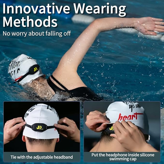 Bone Conduction Headphones, Open Ear Sport Headphones with Headband Waterproof Wireless Earphones with Microphone Innovative Wearing Method for Swimming and Workouts (Black)