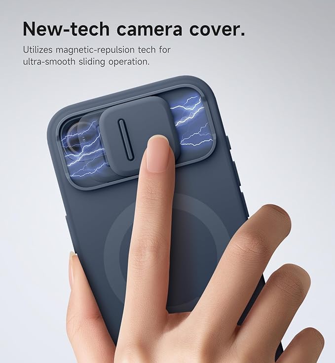 SURITCH for iPhone 17e/16e Case with Magnetic Camera Slide Cover and Adjustable Kickstand, Compatible with MagSafe, Shockproof Bumper Case Slim Protective Cover 6.1 Inch,Blue