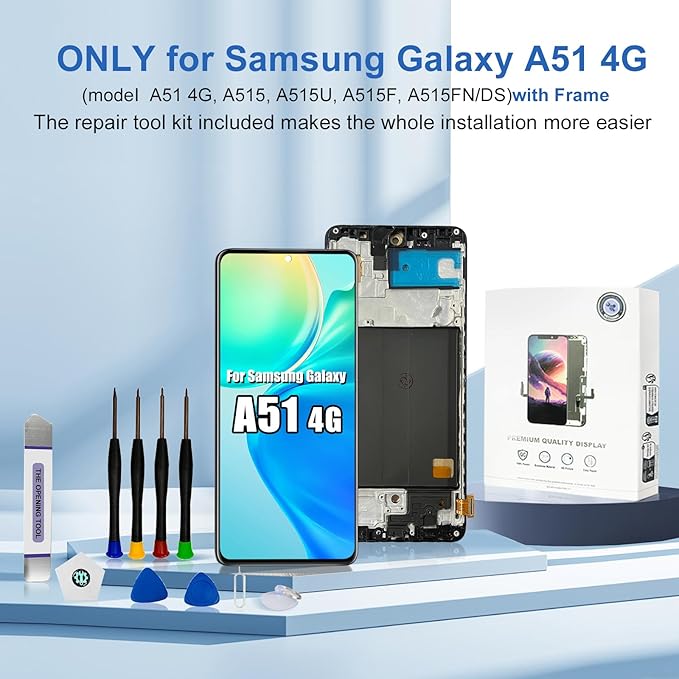 EFAITHFIX for Samsung Galaxy A51 A515 Screen Replacement with Frame 6.5 Inch LCD Display Digitizer for Samsung A51 A515U A515F A515FN/DS Screen Replacement Touch Screen Assembly with Repair Tools