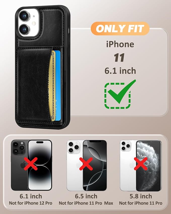for iPhone 11 Case with Wallet - Fits 4 Card Slots, Compatible with MagSafe for Women Men Durable PU Leather Credit Card Holder Kickstand Phone Cover for Apple 11, Black