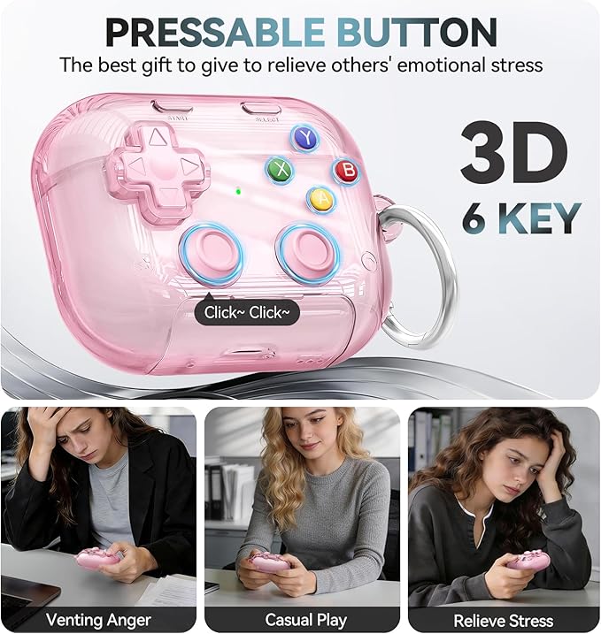 for AirPods Pro 3 Case 2025, with Pressable Button, Safety Lock & Phone Stand for Apple Air Pod Pro 3 Gen Cover, Cool Funny Gifts Case for Women Men to Relief Stress or Pass the Time,Clear Pink
