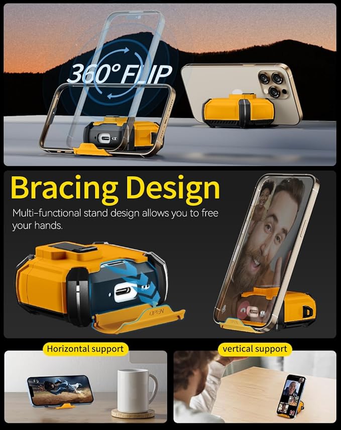 Compatible with AirPods 4 Case,Magnetic Automatic Lock with Phone Stand & Cleaning Kit,Compatible with Magsafe Cover -Yellow