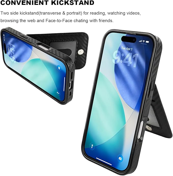 KIHUWEY Compatible with iPhone 17 Case Wallet with Credit Card Holder, Flip Premium Leather Magnetic Clasp Kickstand Heavy Duty Protective Cover for iPhone 17 6.3 Inch (Carbon Black)