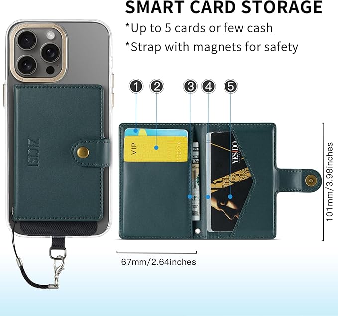 for Apple Magsafe Wallet,PU Leather Magnetic Wallet for iPhone 17/16/15/14/13/12 pro Max/Mini/plus,6 Card Holders with RFID Blocking (Dark green)