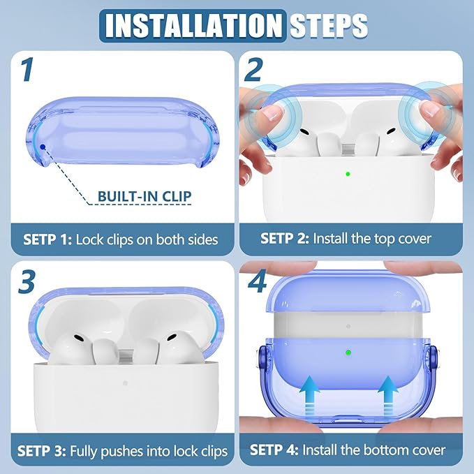 for Airpods Pro 3 Case,Safety Lock Cases for Apple Airpod Pro 3 (2025) with Phone Stand & Cleaner Kit,Drop Protection Air pods Pro3 Case Cover for Men Women with Keychain,Clear Blue