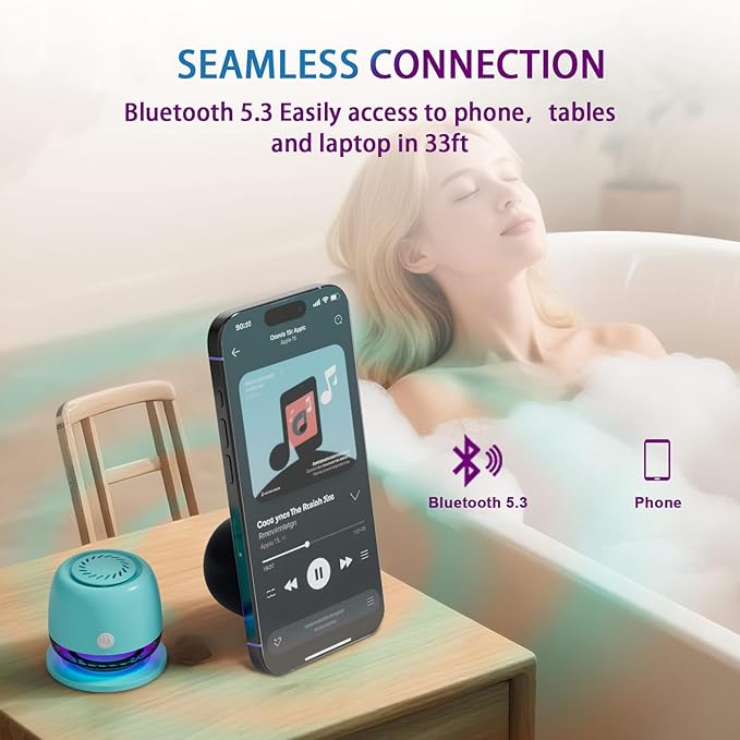 IPX67 Waterproof Shower Bluetooth Speaker,Magnetic Speakers,Wireless Induction Bluetooth Speaker with 6 RGB Light,Ideal Gift for Men,Women,Outdoor,Camping,Party,Room,Car,Home (Blue)