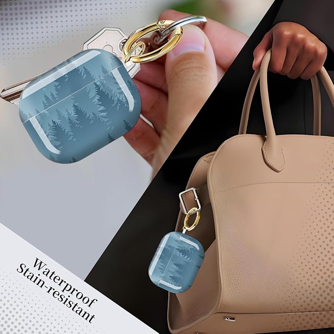 for AirPods Pro 3 Case, Compatible with AirPods Pro 3rd Generation Case (2025), Shockproof Protective Cover with Golden Carabine (Misty Forest Aesthetic Blue)