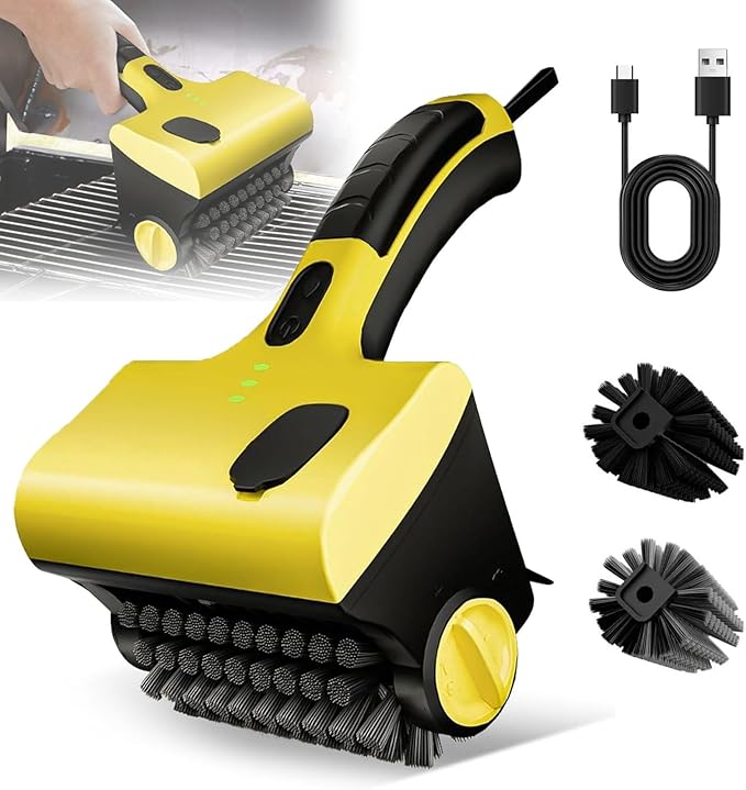 Electric Grill Clean Brush, 360° Rotating Cleaning Brush, Grill Brush, Cordless Rechargeable Barbecue Grill Cleaner with Replacement Bristles for BBQ Grill Bathroom and Kitchen