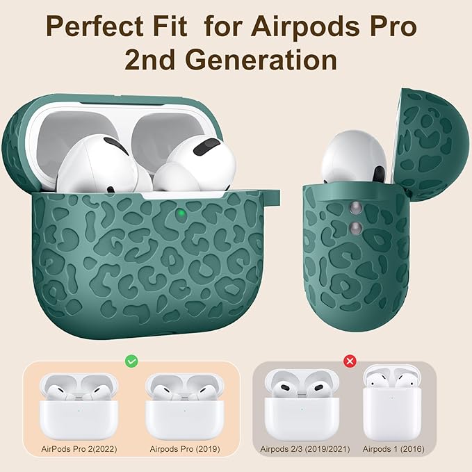 for Airpods Pro 2nd Generation Case,Engraved Soft Silicone Skin Cover Full Protective Case Compatible with Apple AirPods Pro 2nd,Front LED Visible (Pinggreen, AirPods Pro 2/1)