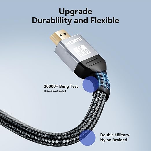 Hdmi Cable - Hdmi 2.1 Cable 6.6FT/2M 4K 8K 48Gbps High Speed Hdmi-Cord Compatible with PS5, Xbox Series X, Apple TV, Fire Stick, Roku TV