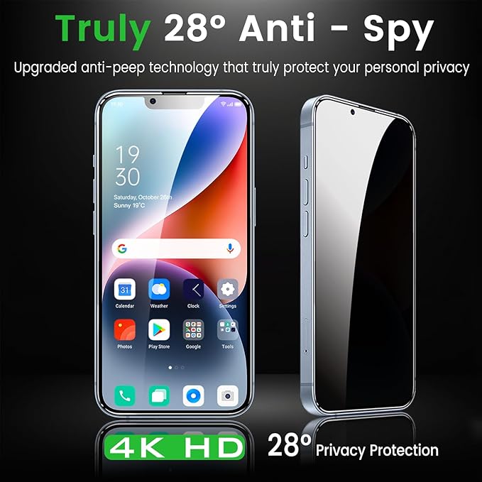 3 Pack Privacy Screen Protector for iPhone 14 6.1 Inch with 3 Pack Camera Lens Protector, Anti Spy Tempered Glass Film, Anti-Scratch, Touch Sensitive, Case Friendly