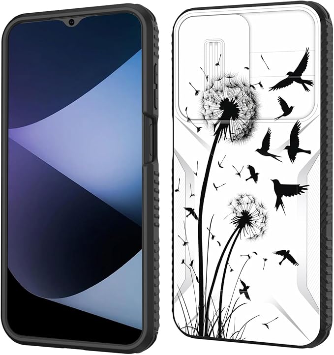 for Galaxy A15 5G Case Built in Slide Camera Lens Cover,Heavy Duty Shockproof Protection Dual Layer Case for Samsung Galaxy A15 5G 6.5 inch 2024,Dandelions and Birds