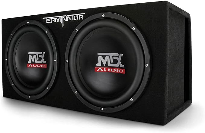 MTX Audio Dual Subwoofer Vented Enclosure with High Resolution Feature, Aviation Carpet and Floor Standing Mounting Type for Vehicle, Black