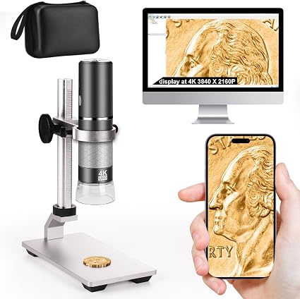 4K Microscope with Professional Stand + Case for iPhone Android PC, 50-1000X Digital USB Microscope Endoscope HD Camera for All Cellphones iPad Android Tablet Windows Mac Chrome Linux