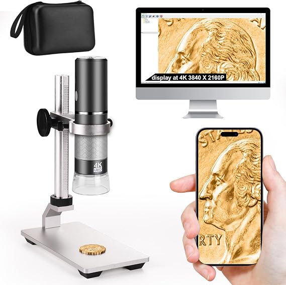 4K Microscope with Professional Stand + Case for iPhone Android PC, 50-1000X Digital USB Microscope Endoscope HD Camera for All Cellphones iPad Android Tablet Windows Mac Chrome Linux