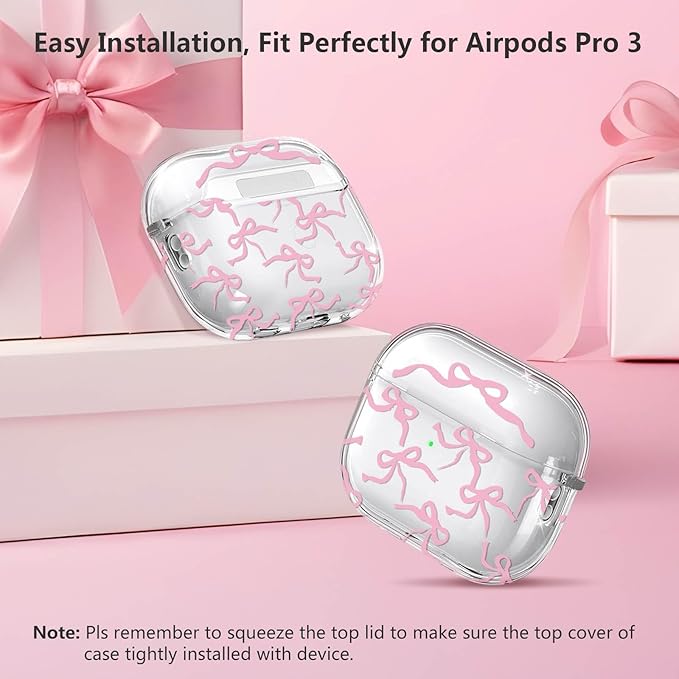 for Airpods Pro 3 Case Clear,Cute Girly Bow Tie Kawaii Ribbon Pattern for Airpods Pro 3rd Generation Case Cover,Soft TPU with Bowknot Flower Heart Keychain&Cleaning Pen Women Girls-Clear