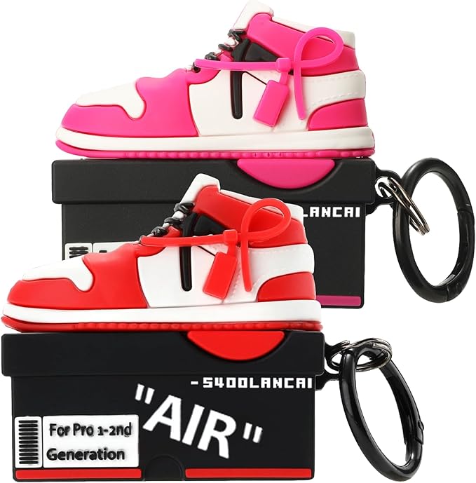 for Apple AirPods Pro 2nd Generation Case,Cute Cartoon Shoe Box Soft Silicone Protective Cases for AirPods Pro 2 Case with Keychain for Women Men, A-Red+Rose red,2Pack