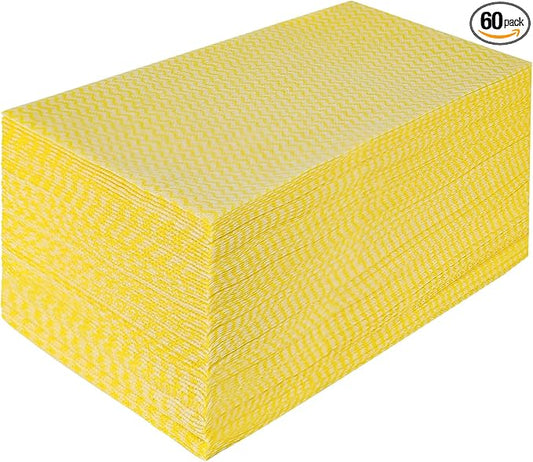 JEBBLAS Cleaning Towels, Dish Towels and Dish Cloths, Reusable, Absorbent, Dry Quickly, 60 Sheets/Pack, Yellow