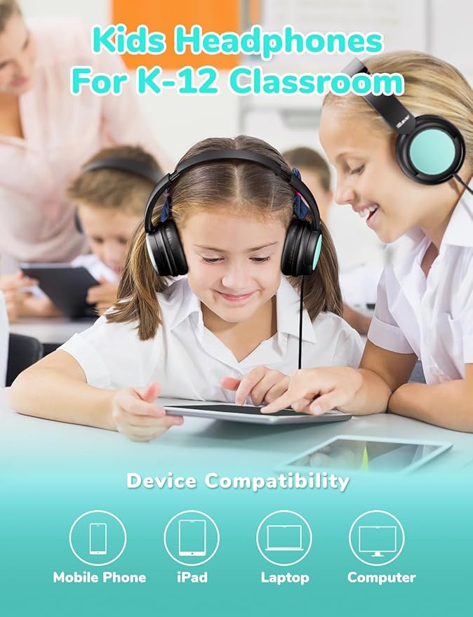 iClever Upgraded Kids Wired Headphones for School K-12, Durable PP Material, Tangle Free, Kids Headphones with Cord Multiple Folding Options Suitable for School/Home/Travel, Bulk 5Pack