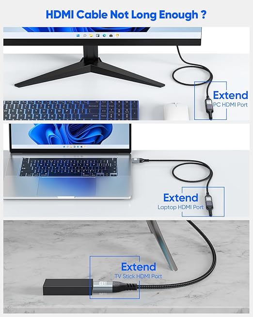 4K HDMI Extender Cable 3FT HDMI Extension, High Speed HDMI Male to Female Adapter Supports ARC, HDR, 3D, HDCP 2.2 Compatible with Fire TV Stick, Roku Devices, PS5, Xbox, HDTV, Laptop
