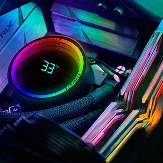T-240MM Black ARGB Liquid CPU Water Cooling with 240mm ARGB PWM Fan,Temperature Display, Computer Water Cooling
