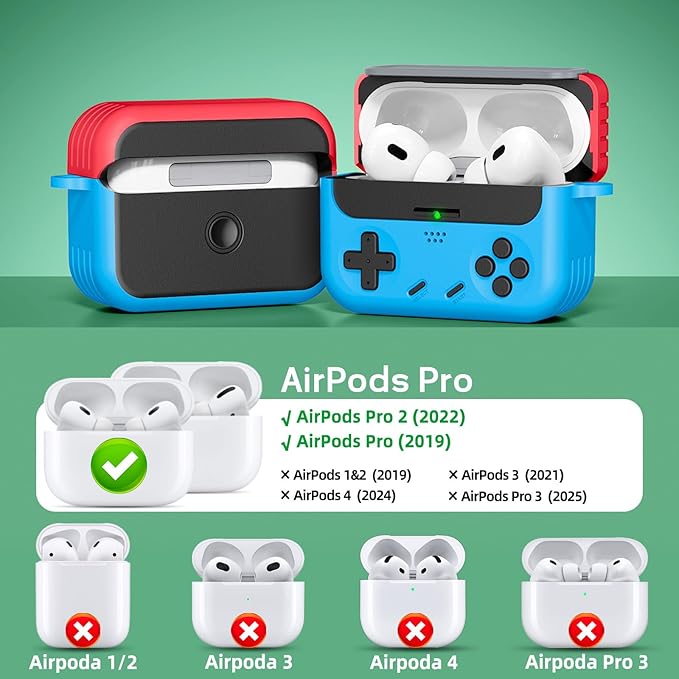 Inesore for Airpods Pro 2nd Generation Case Cover with Cleaner Kit,with Lock for Airpods Pro Case Cover,Classic Cool Funny Game Console Hard Air Pod Pro Case for Men Boy(Red Blue)