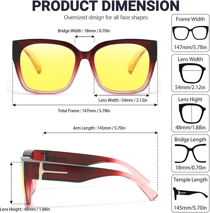 LVIOE 2 Pack Polarized Fit Over Sunglasses for Women Men Oversized Square Over Glasses Sunglasses with UV Protection LS7511