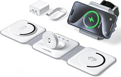 3 in 1 Charging Station for Multple Devices,Foldable 3 in 1 Wireless Charger for Travel,NANO Wireless Charging Station for iPhone17 16 15 14 13 12 Pro Max/Watch 10 9 8 7 6 5 4 3 Ultra/AirPod Pro